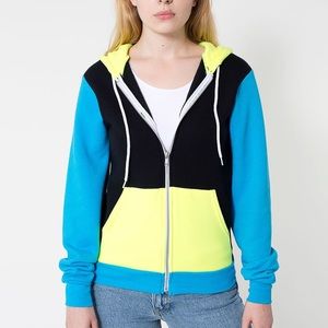 AMERICAN APPAREL NEON ZIP UP HOODIE